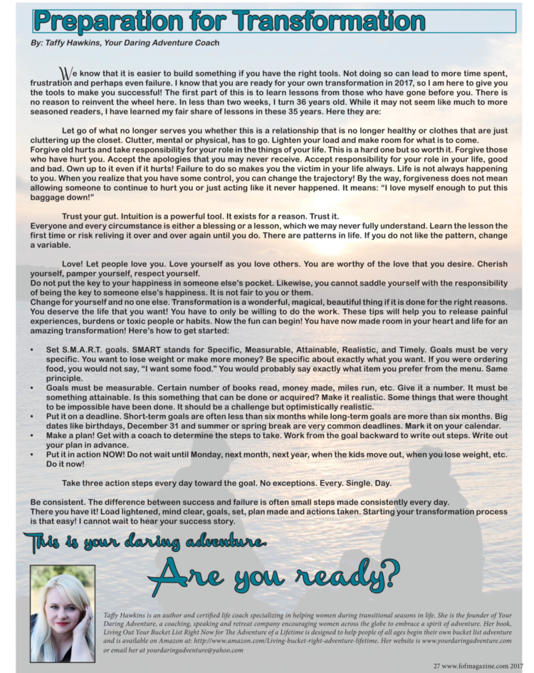 Spring 2017 page 27 Preparation for Transformation